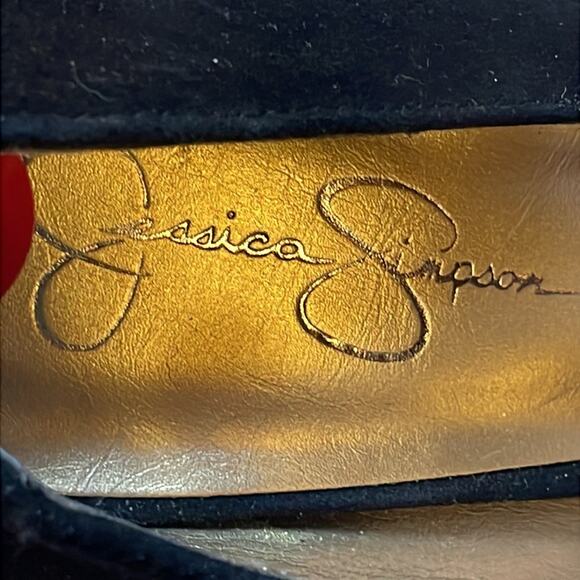 Jessica Simpson Black Suede Leather Gold Tipped Heels. 10 - Picture 2 of 6